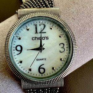 Chico’s Ladies Watch Silver Tone MOP Dial Multi Chain Band 7.75"